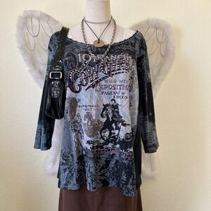 Girly Grunge Western Cowgirl Wild West Graphic Long Sleeve Bling  Sparkly Boho